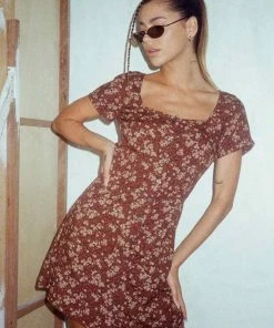 Motel Rocks Zavacca Mini Dress - Floral Brown