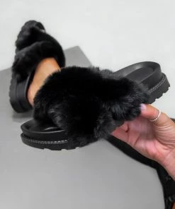 LIV ADELLA Chunky Faux Fur Sandals - Black