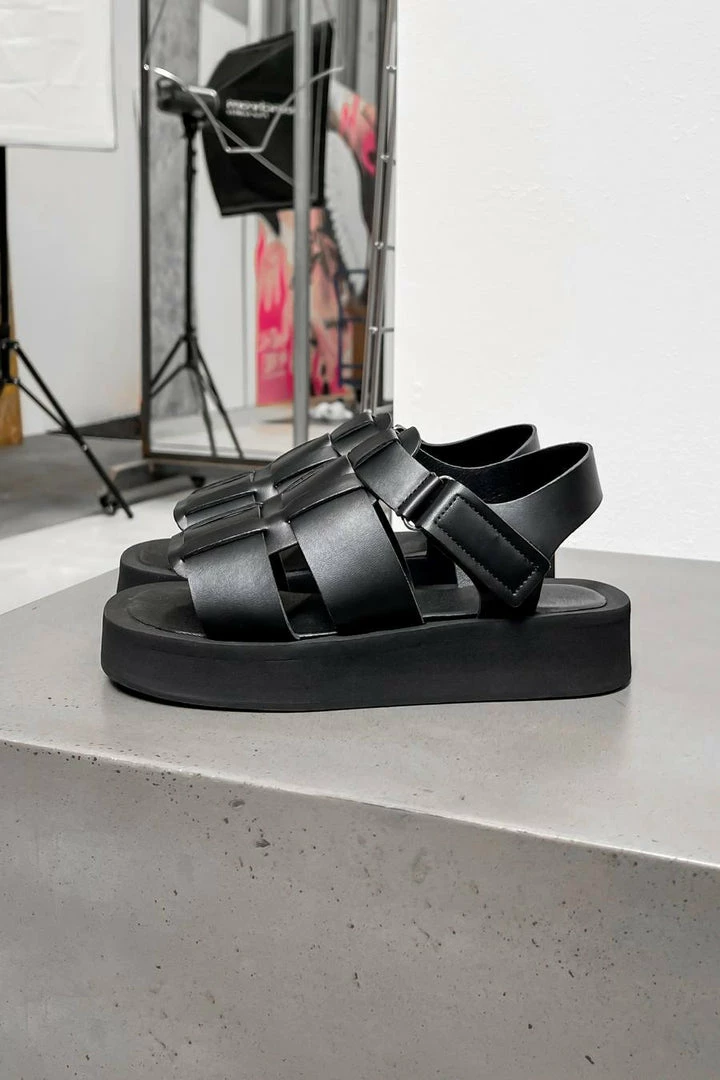 CIT ADONIS Chunky Gladiator Buckle Sandals - Black PU 4 CIT ADONIS Chunky Gladiator Buckle Sandals - Black PU