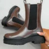DMF SHOES ADRIANA Chunky Mid Chelsea Boots - Brown PU