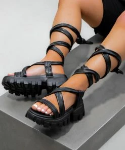CIT SHOES AINE Chunky Tie Up Sandals - Black