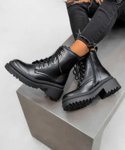 DMF ARYA Chunky Lace Up Ankle Boots - Black