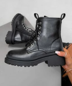 DMF ARYA Chunky Lace Up Ankle Boots - Black