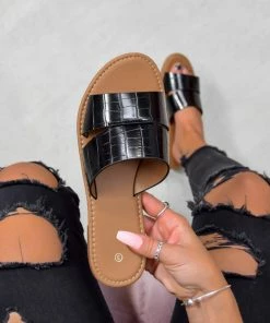 AJ Voyage Footwear AYISHA Crock Print Sandals - Black