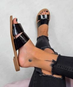 AJ Voyage Footwear AYISHA Crock Print Sandals - Black