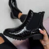 DMF SHOES AYSHA Chelsea Studded Ankle Boots - Black Croc