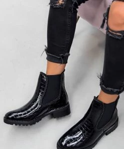 DMF SHOES AYSHA Chelsea Studded Ankle Boots - Black Croc