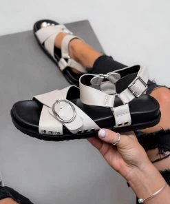 DMF BASILLA Chunky Buckle Sandals - Beige SHOES