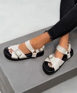DMF BASILLA Chunky Buckle Sandals - Beige SHOES