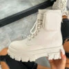 NDS SHOES COMMAND Chunky Platform Pocket Detail Ankle Boots - Beige PU