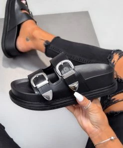 DMF SHOES BOSSA Chunky Buckle Sandals - Black