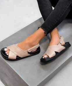 DMF SHOES BREA Chunky Cross Over Sandals - Beige/snake