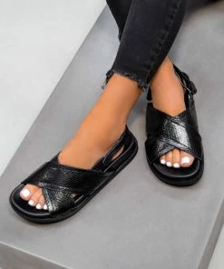 DMF BREA Chunky Cross Over Sandals - Black Snake