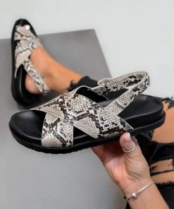DMF BREA Chunky Cross Over Sandals - Snake Print SHOES