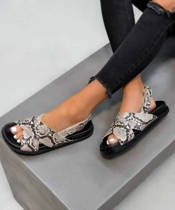 DMF BREA Chunky Cross Over Sandals - Snake Print SHOES