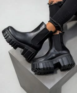ELG BROOKE Chunky Platform Ankle Boots - Black SHOES