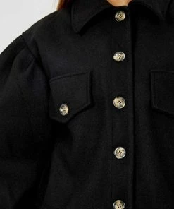 SWD Balloon Sleeve Thick Cropped Jacket-Black CLOTHING