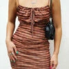 PURE Brown Stripe Strappy Mesh Mini Dress
