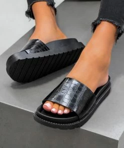 LIV CARMA Chunky Sandals - Black Croc