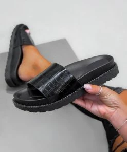 LIV CARMA Chunky Sandals - Black Croc