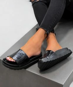 LIV CARMA Chunky Sandals - Black Croc