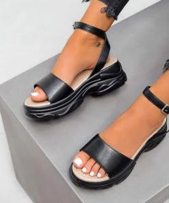 ELG CASSIE Chunky Buckle Sandals - Black PU