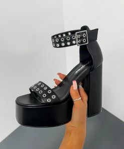 NDS CAUTION Platform Eyelet Heels - Black SHOES