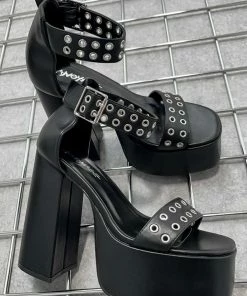 NDS CAUTION Platform Eyelet Heels - Black SHOES