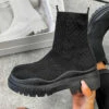 COR CELINA Chunky Sock Fit Ankle Boots - Black SHOES