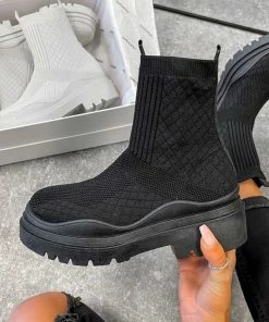 COR CELINA Chunky Sock Fit Ankle Boots - Black SHOES