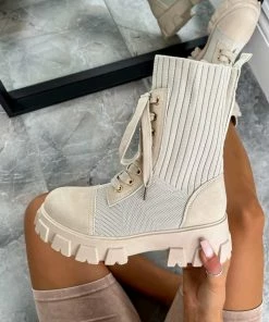 NDS CERYS Chunky Ankle Sock Fit Boots - Beige