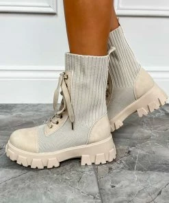 NDS CERYS Chunky Ankle Sock Fit Boots - Beige