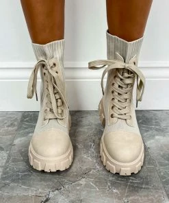 NDS CERYS Chunky Ankle Sock Fit Boots - Beige