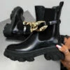 NDS CHAINED Chelsea Ankle Boots - Black PU SHOES