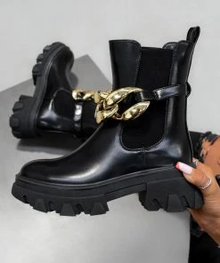 NDS CHAINED Chelsea Ankle Boots - Black PU SHOES