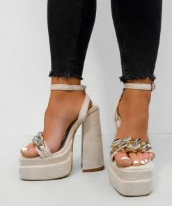 NDS SHOES CHANI Chunky Platform Heels - Cream Suede
