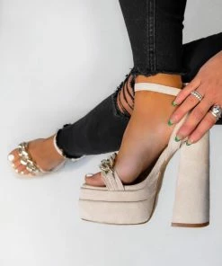 NDS SHOES CHANI Chunky Platform Heels - Cream Suede