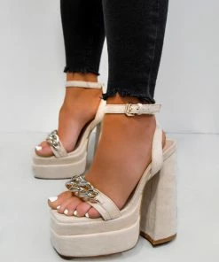 NDS SHOES CHANI Chunky Platform Heels - Cream Suede