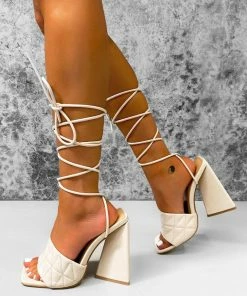 NDS CHI Lace Up Flared Block Heels - Beige SHOES