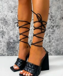 NDS CHI Lace Up Flared Block Heels - Black SHOES