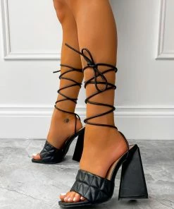 NDS CHI Lace Up Flared Block Heels - Black SHOES