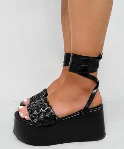 CIT CHLOE Chunky Platform Sandals - Black PU