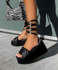 CIT CHLOE Chunky Platform Sandals - Black PU