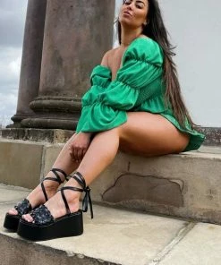 CIT CHLOE Chunky Platform Sandals - Black PU