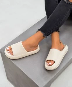 CIT SHOES CLARA Flat Slider Sandals - Beige