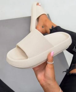 CIT SHOES CLARA Flat Slider Sandals - Beige