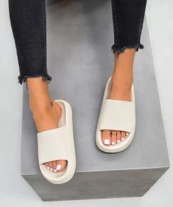 CIT SHOES CLARA Flat Slider Sandals - Beige