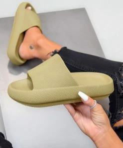 CIT SHOES CLARA Flat Slider Sandals - Khaki