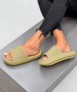 CIT SHOES CLARA Flat Slider Sandals - Khaki