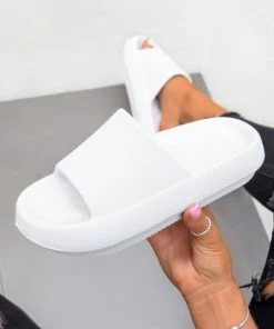 CIT CLARA Flat Slider Sandals - White SHOES